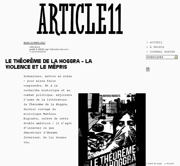'Le théorème de la hoggra - La violence et le mépris' - Article11 (Mars 2012)
