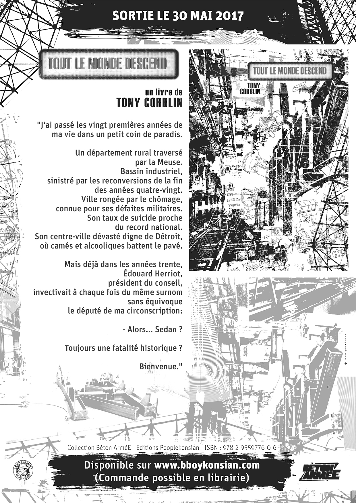 Sortie du livre "Tout le monde descend" de Tony Corblin le 30 mai 2017 Sortie du livre "Tout le monde descend" de Tony Corblin le 30 mai 2017