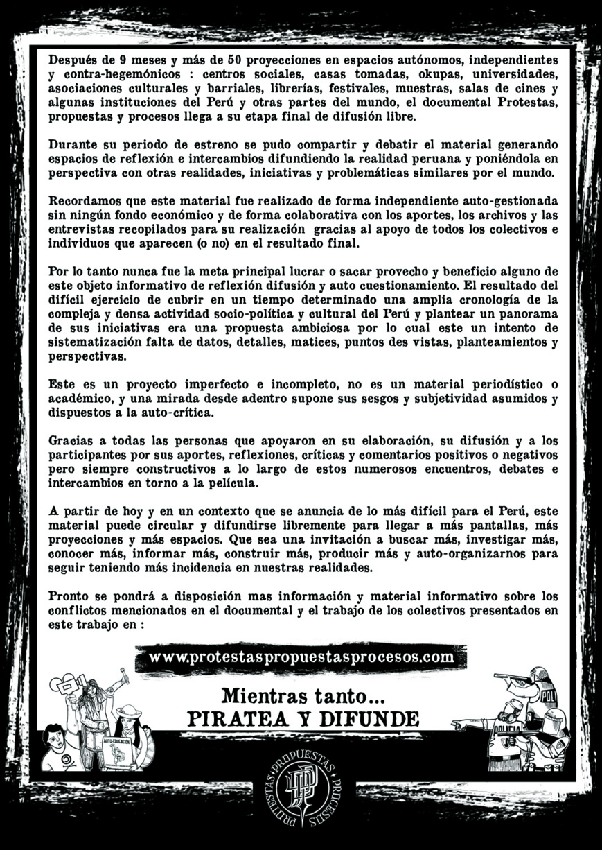 Documentaire "Protestas, Propuestas y Procesos" en ligne