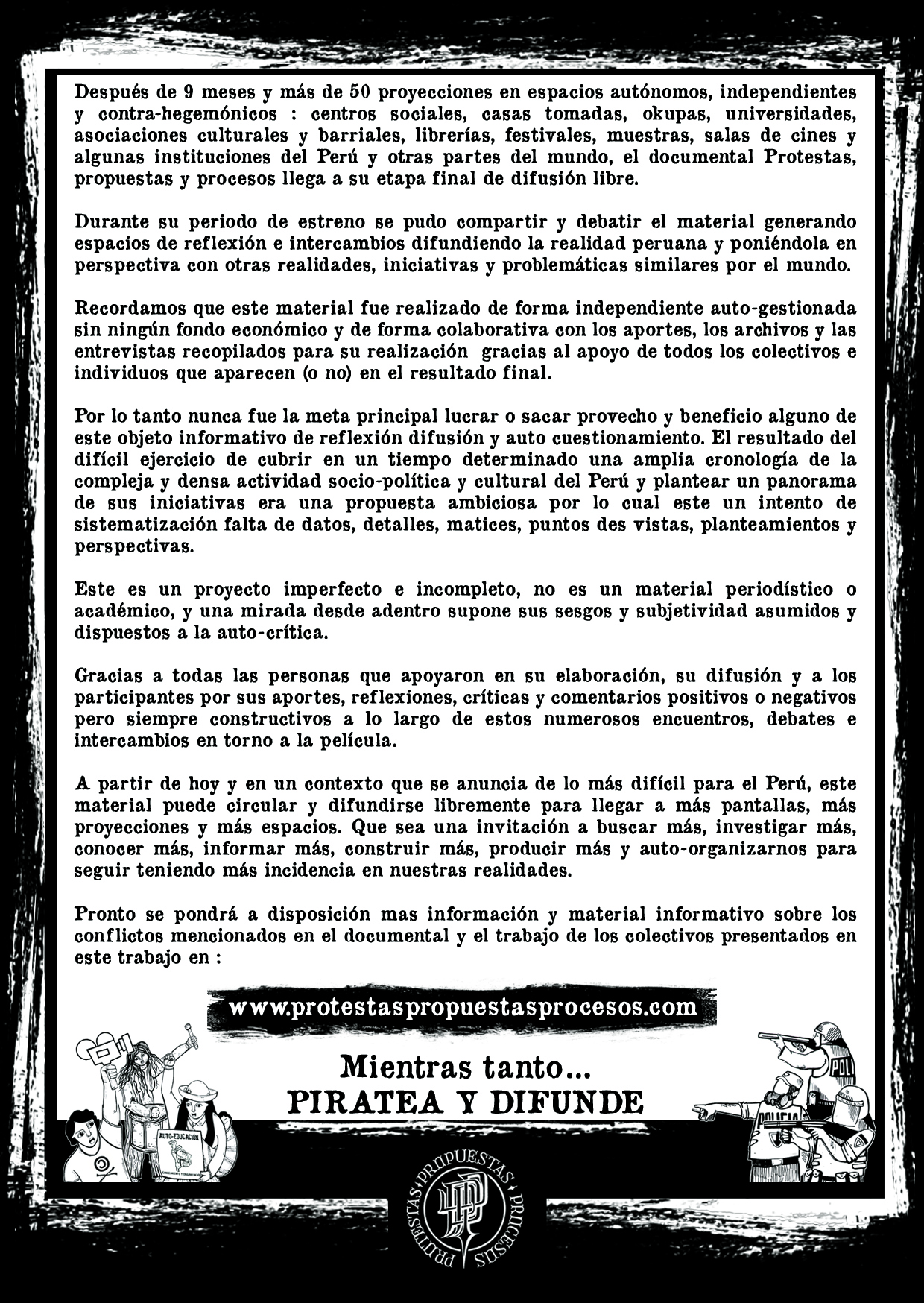 Documentaire "Protestas, Propuestas y Procesos" en ligne