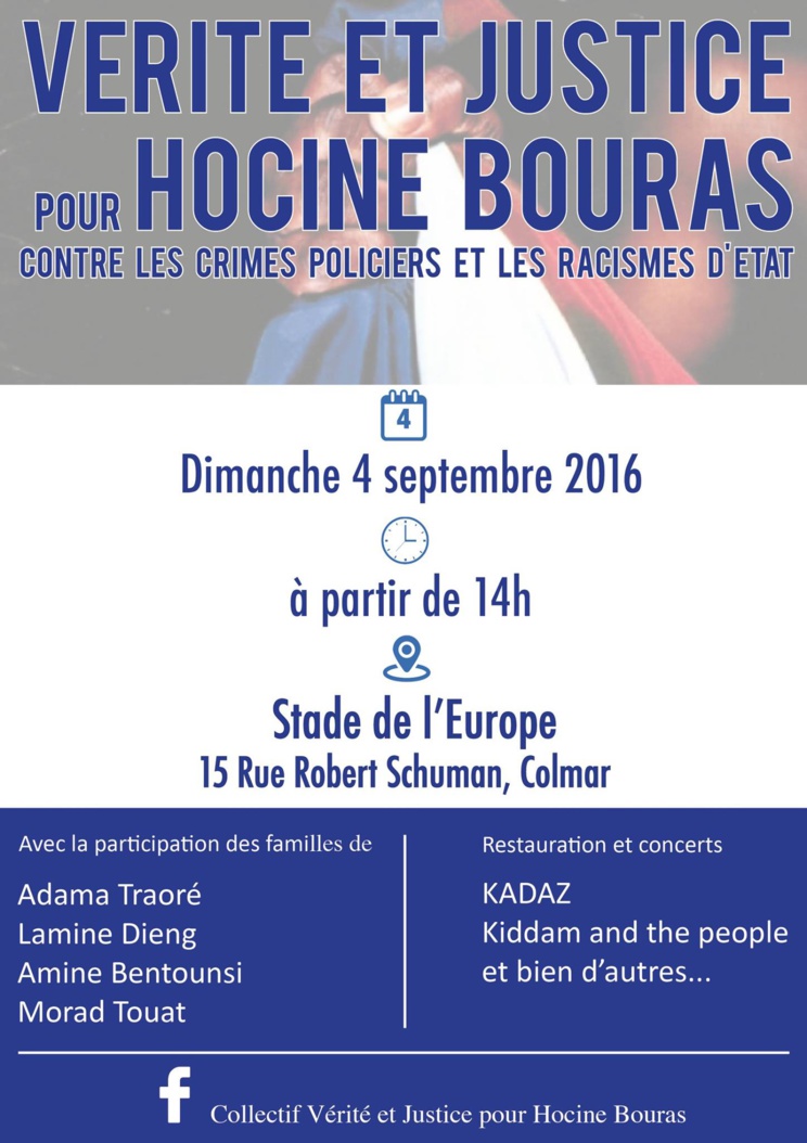 Vérité et justice pour Hocine Bouras : Rencontre publique le 04 septembre 2016 à Colmar Vérité et justice pour Hocine Bouras : Rencontre publique le 04 septembre 2016 à Colmar
