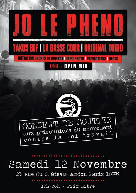 Concert pour les prisonniers du mouvement contre la loi travail le 12 novembre 2016 à Paris