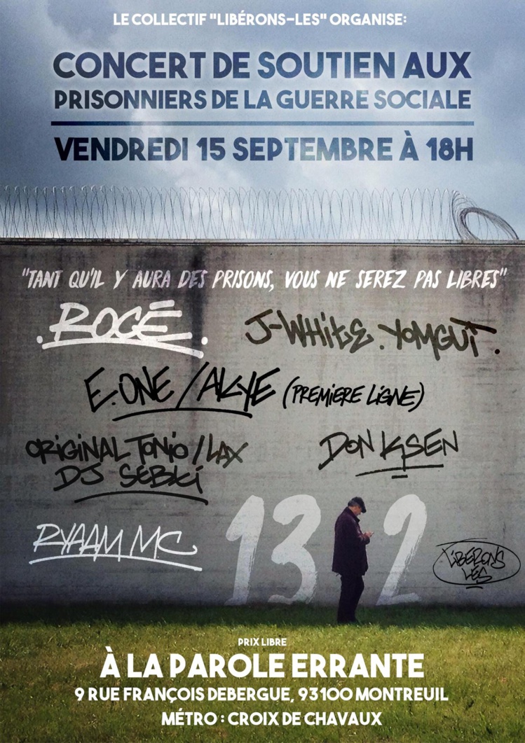 Concert de soutien aux prisonniers de la guerre sociale le 15 septembre 2017 à Montreuil