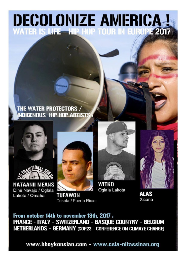 Tournée européenne "Decolonize America ! Water is Life Tour" en octobre et novembre 2017