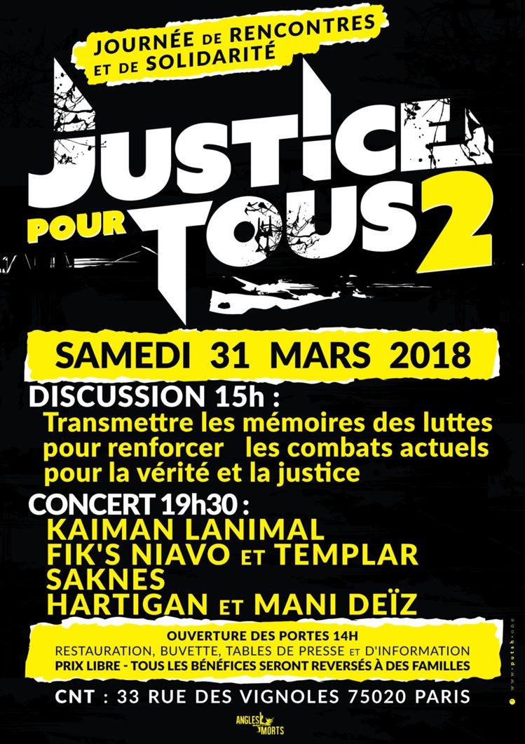 "Justice pour tous 2 : Journée de rencontres et de solidarité" le 31 mars 2018 à Paris