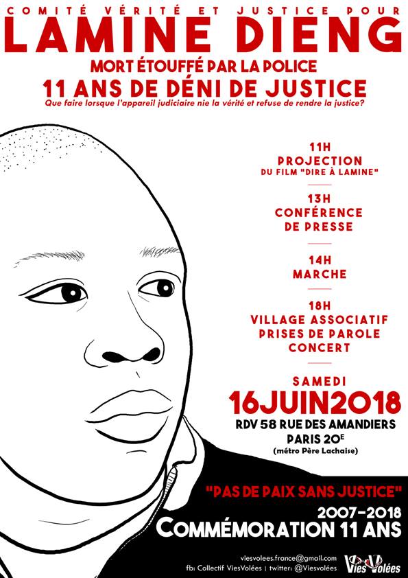 Commémoration "Lamine Dieng : 11 ans déjà !" le 16 juin 2018 à Paris
