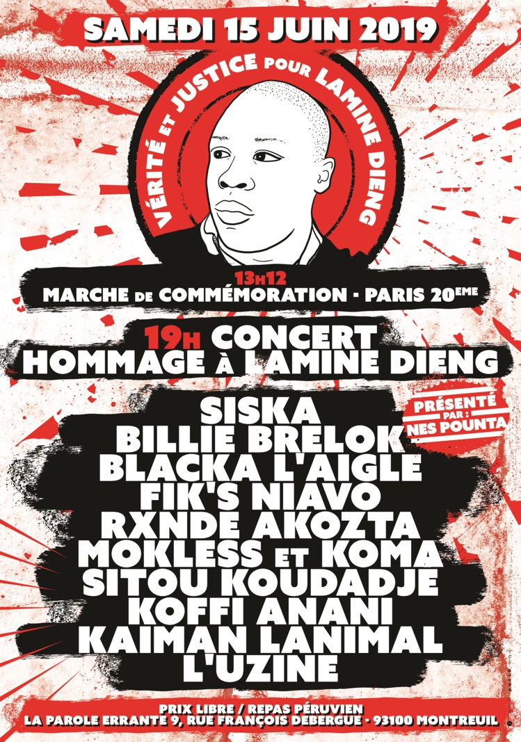 Marche de commémoration et concert "Hommage à Lamine Dieng" le 15 juin 2019