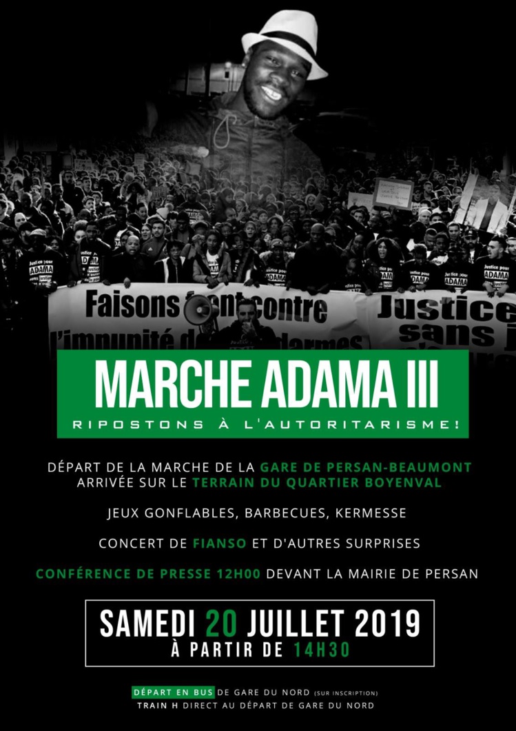 "Marche Adama III - Ripostons à l'autoritarisme !" le 20 juillet 2019 à Beaumont-sur-Oise "Marche Adama III - Ripostons à l'autoritarisme !" le 20 juillet 2019 à Beaumont-sur-Oise