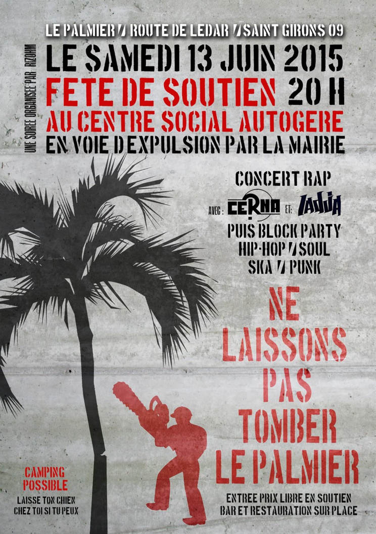 Fête de soutien au centre social autogéré le Palmier le 13 juin 2015