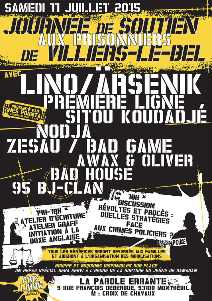 Journée de soutien aux prisonniers de Villiers-le-Bel le 11 juillet 2015 à Montreuil