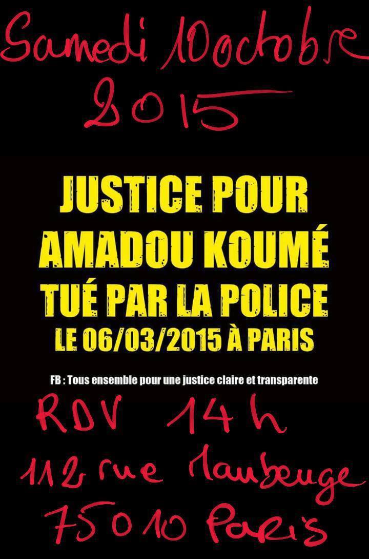 Marche pour Amadou Koumé le 10 octobre à Paris