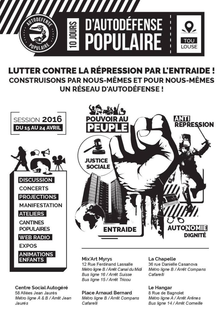 10 jours d’autodéfense populaire du 15 au 24 avril 2016 à Toulouse
