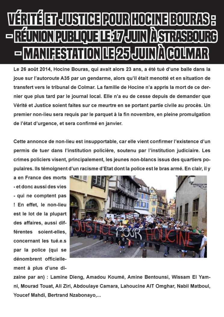 Communiqué de presse du Collectif Vérité et Justice pour Hocine Bouras