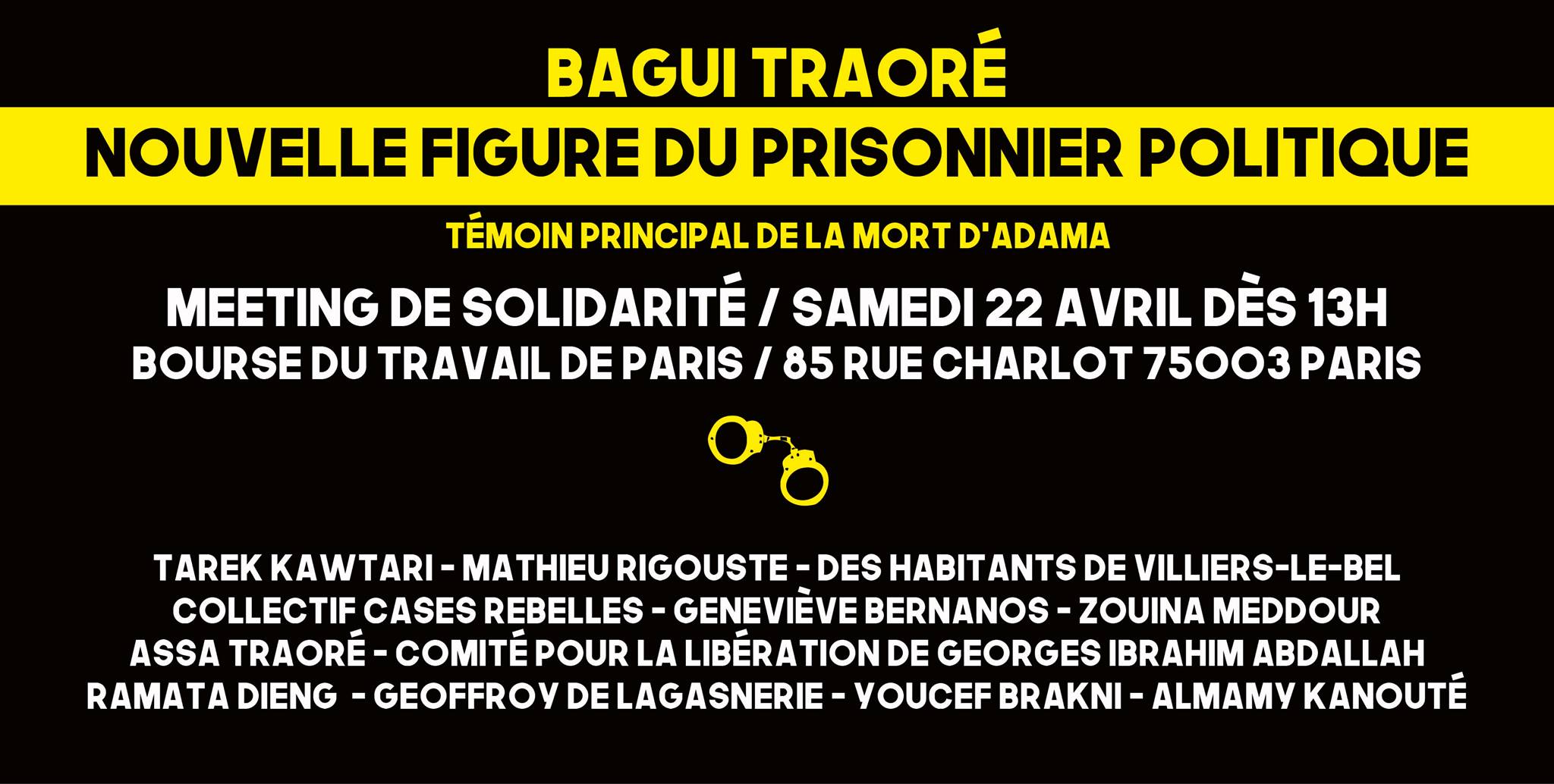 Meeting "Bagui Traoré, nouvelle figure du prisonnier politique" le 22 avril 2017 à Paris