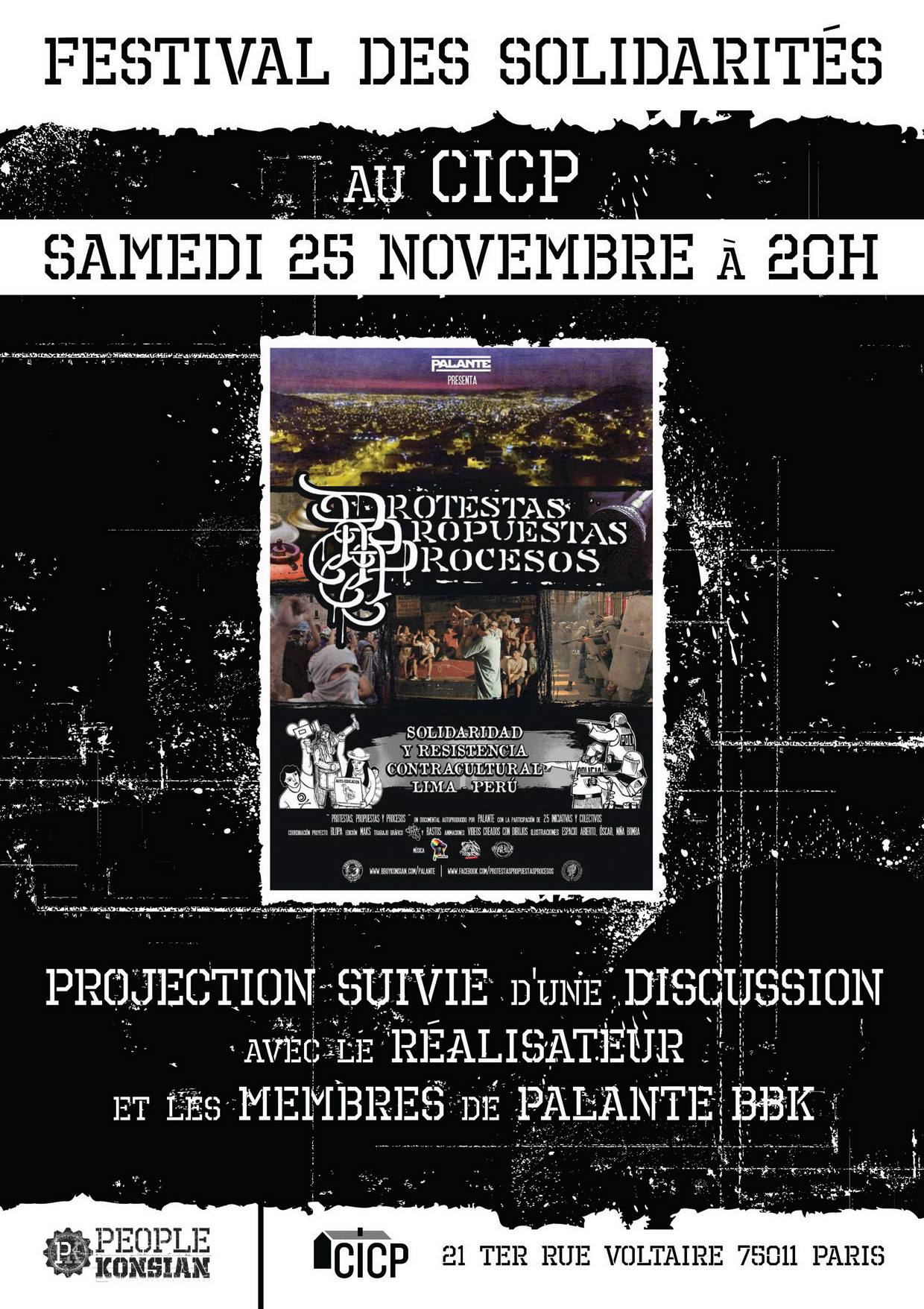 Projection du documentaire "Protestas, propuestas y procesos" à Paris le 25 novembre 2017