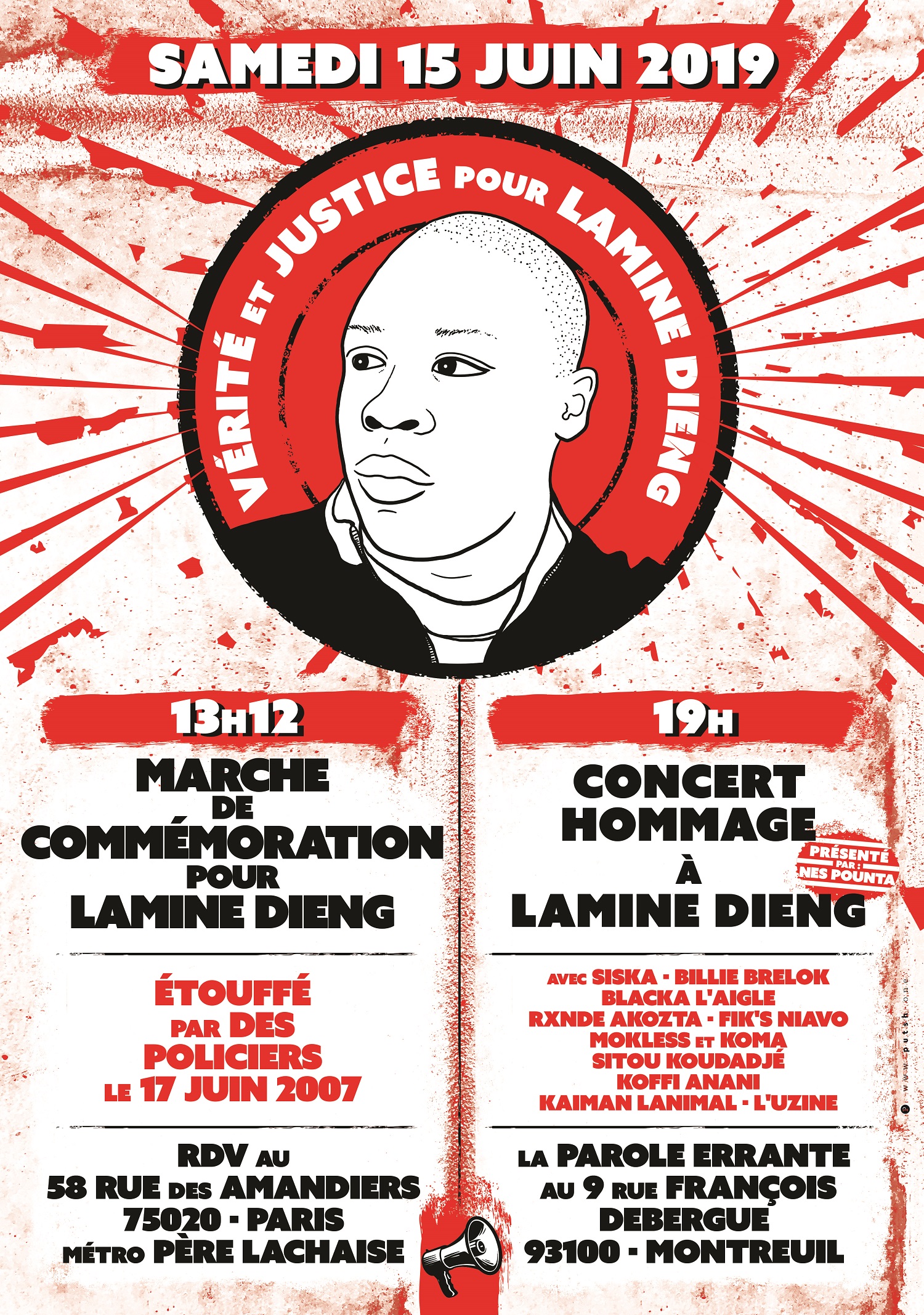 Marche de commémoration et concert "Hommage à Lamine Dieng" le 15 juin 2019