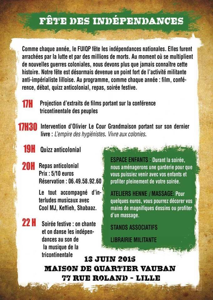 'Fête des indépendances - Spéciale Tricontinentale' le 13 juin 2015 à Lille 'Fête des indépendances - Spéciale Tricontinentale' le 13 juin 2015 à Lille