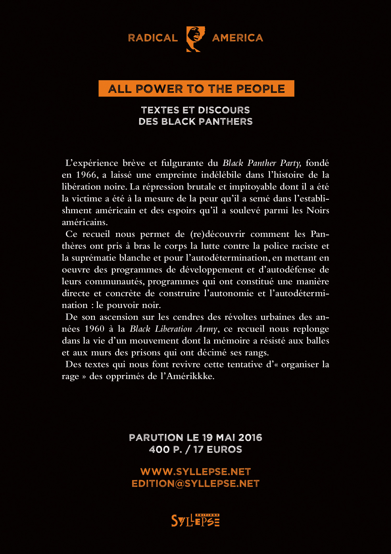 Sortie du livre 'All power to the people - Textes et discours des Black Panthers' le 19 mai 2016
