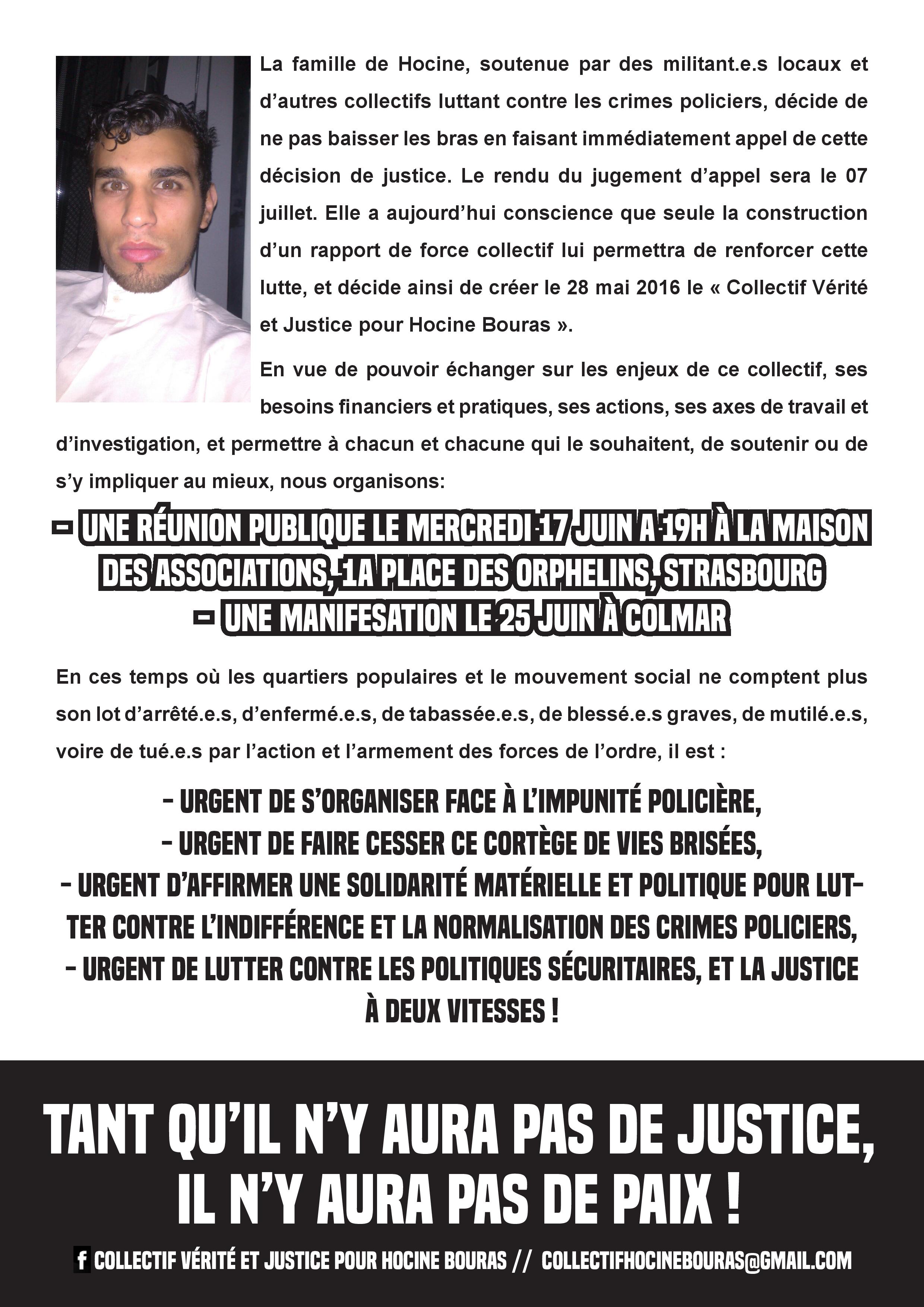 Communiqué de presse du Collectif Vérité et Justice pour Hocine Bouras