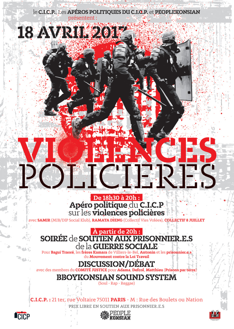 Soirée de soutien aux prisonnier.e.s de la guerre sociale + BBoyKonsian Sound System à Paris le 18 avril 2017