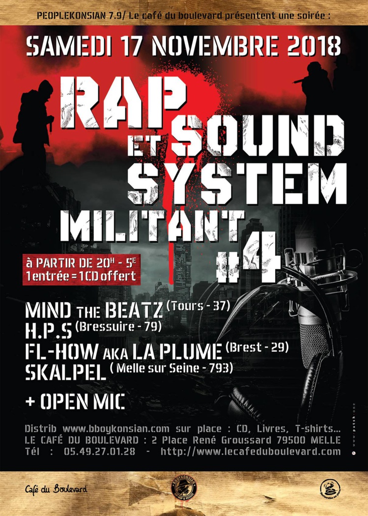 Soirée "Rap & Sound System militant #4" le 17 novembre 2018 à Melle (79) Soirée "Rap & Sound System militant #4" le 17 novembre 2018 à Melle (79)