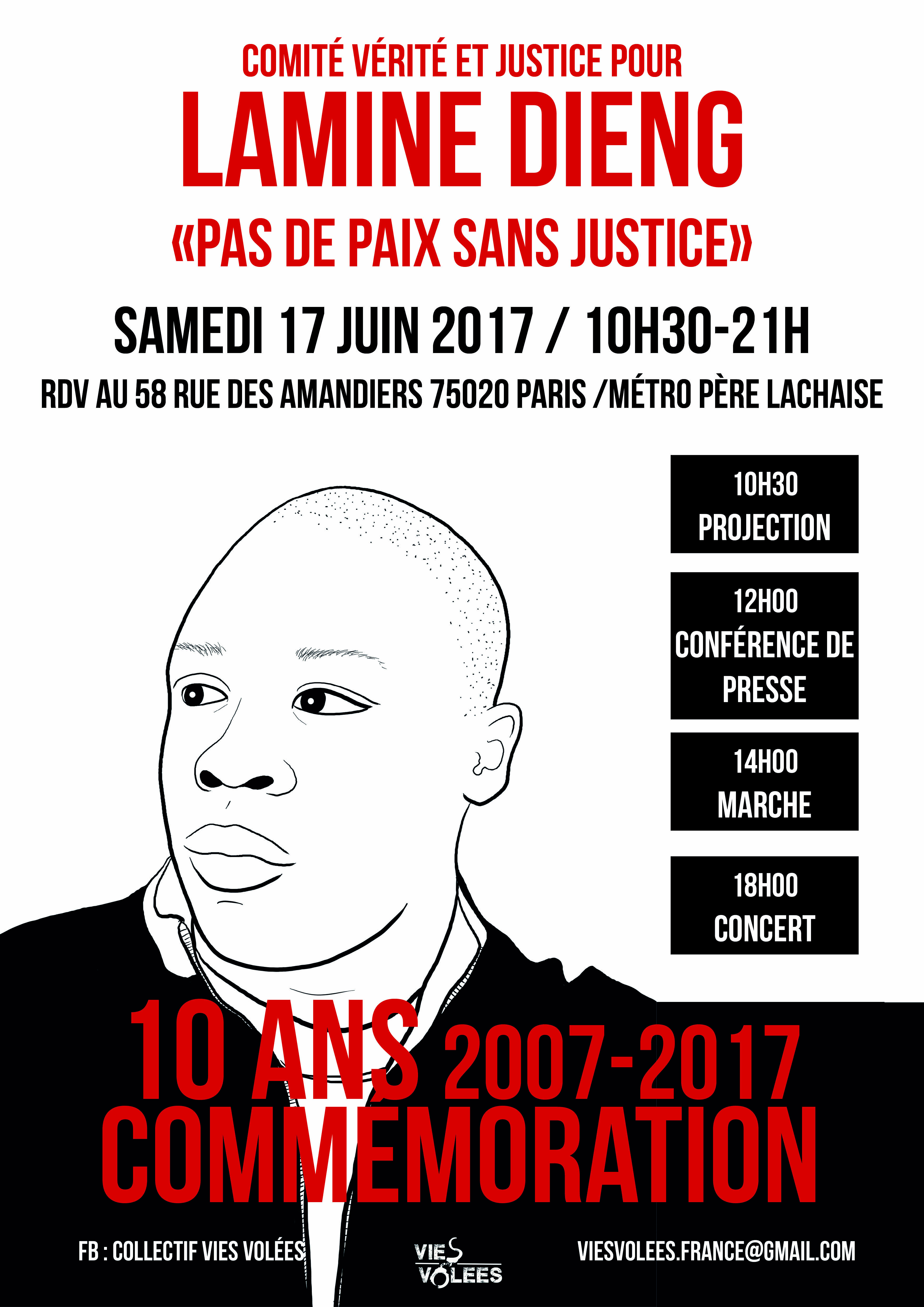 Commémoration "Lamine Dieng - 10 ans" le 17 juin 2017 à Paris