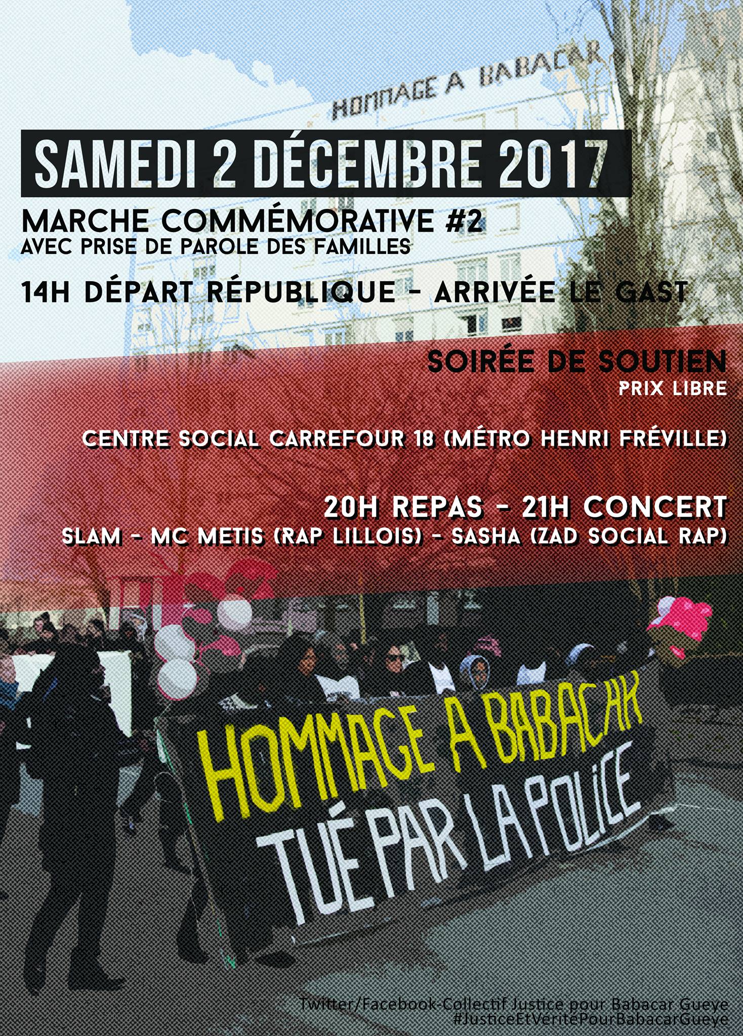 Marche et soirée en hommage à Babacar Gueye le 02 décembre 2017 à Rennes