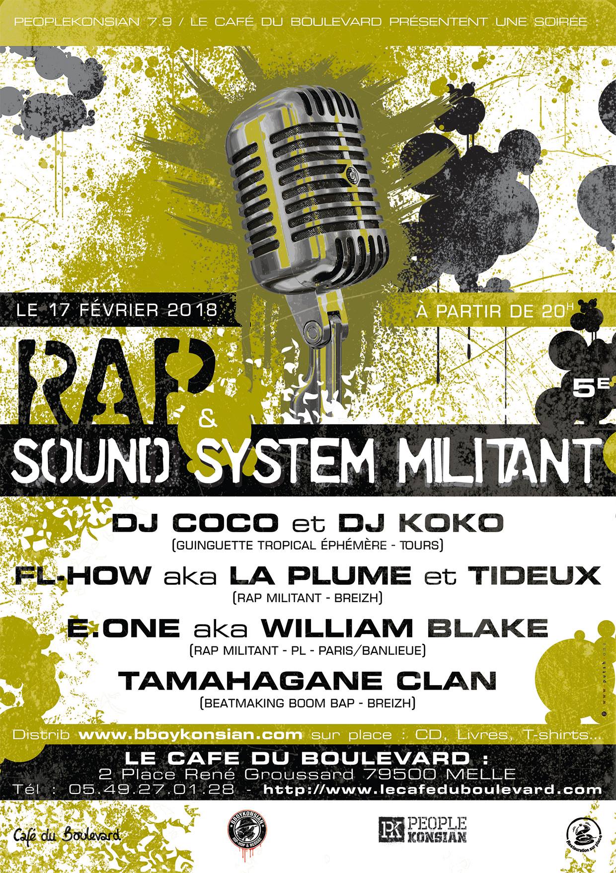 Soirée "Rap & Sound System militant #2" le 17 février 2018 à Melle (79)