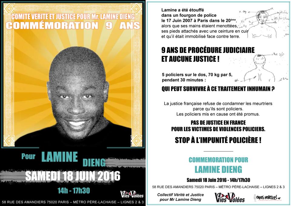 Commémoration pour Lamine Dieng le 18 juin 2016 à Paris
